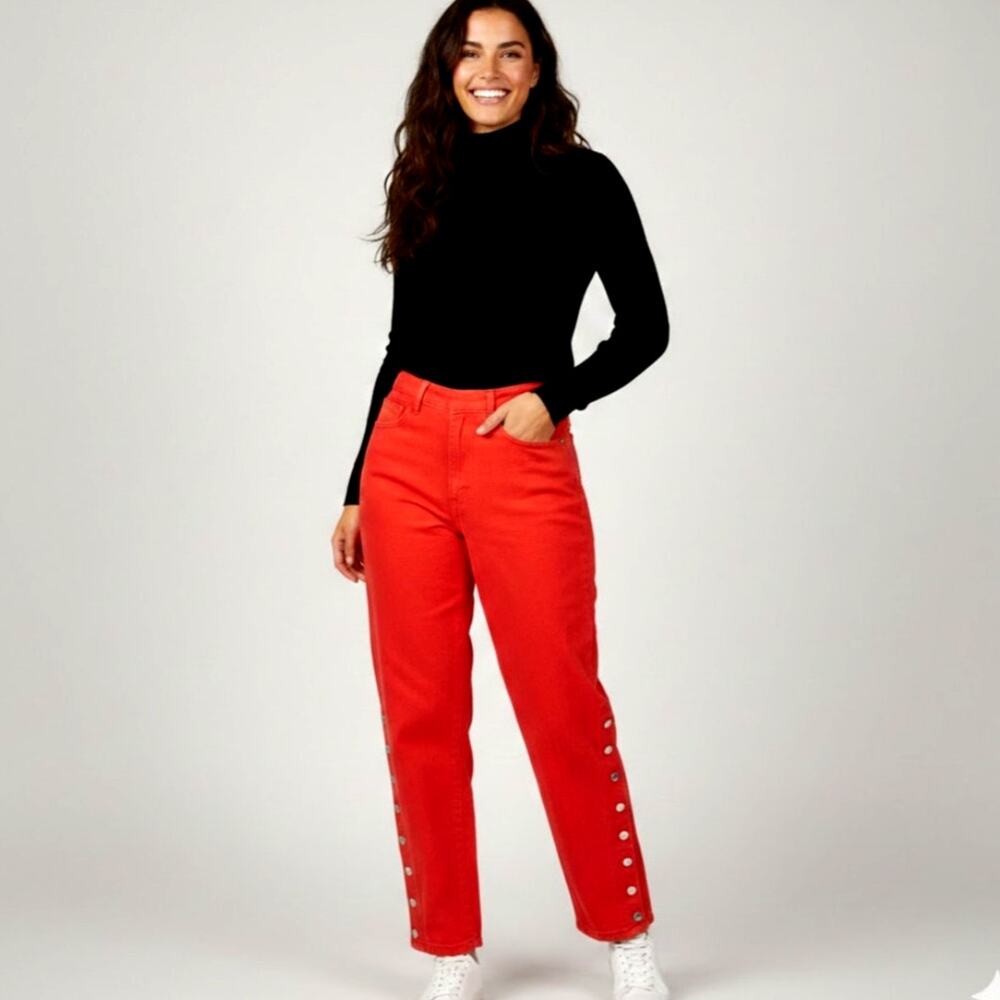 Vintage 90s I Love Zana Di High Rise Red Wash Jeans Snap Leg Indie Punk Concert